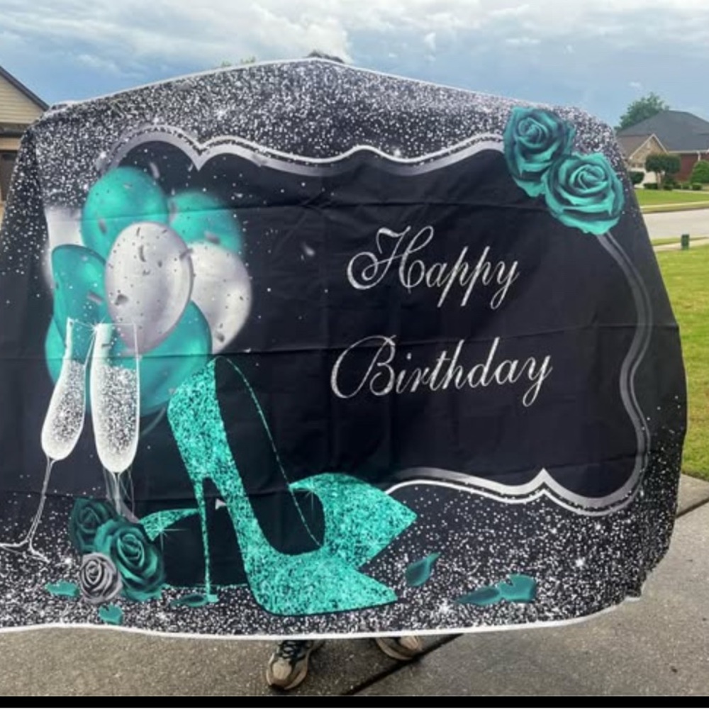 Teal and Black Happy Birthday Backdrop